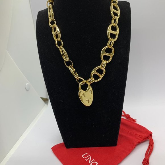 Uno de 50 Necklace Gold-plated Heavy Double Link Necklace Large Heart Lock - Picture 4 of 7